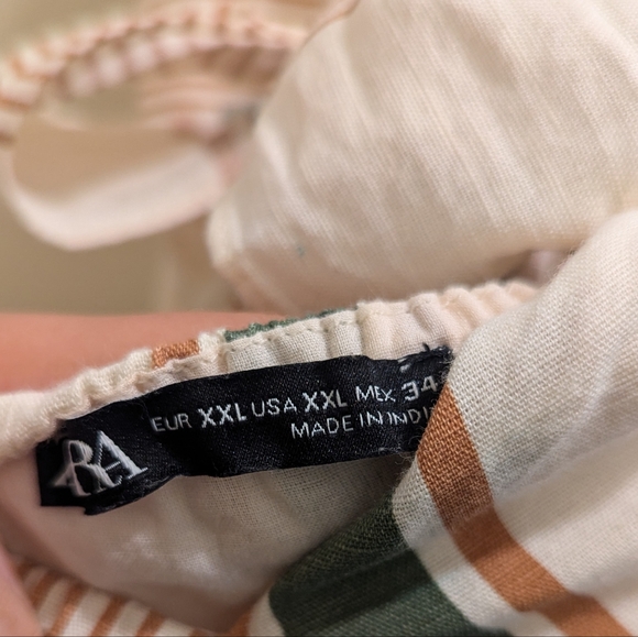 Zara Striped Rustic Dress Linen Button Front Pockets Self-tie Open Back- L/12 - Picture 13 of 16